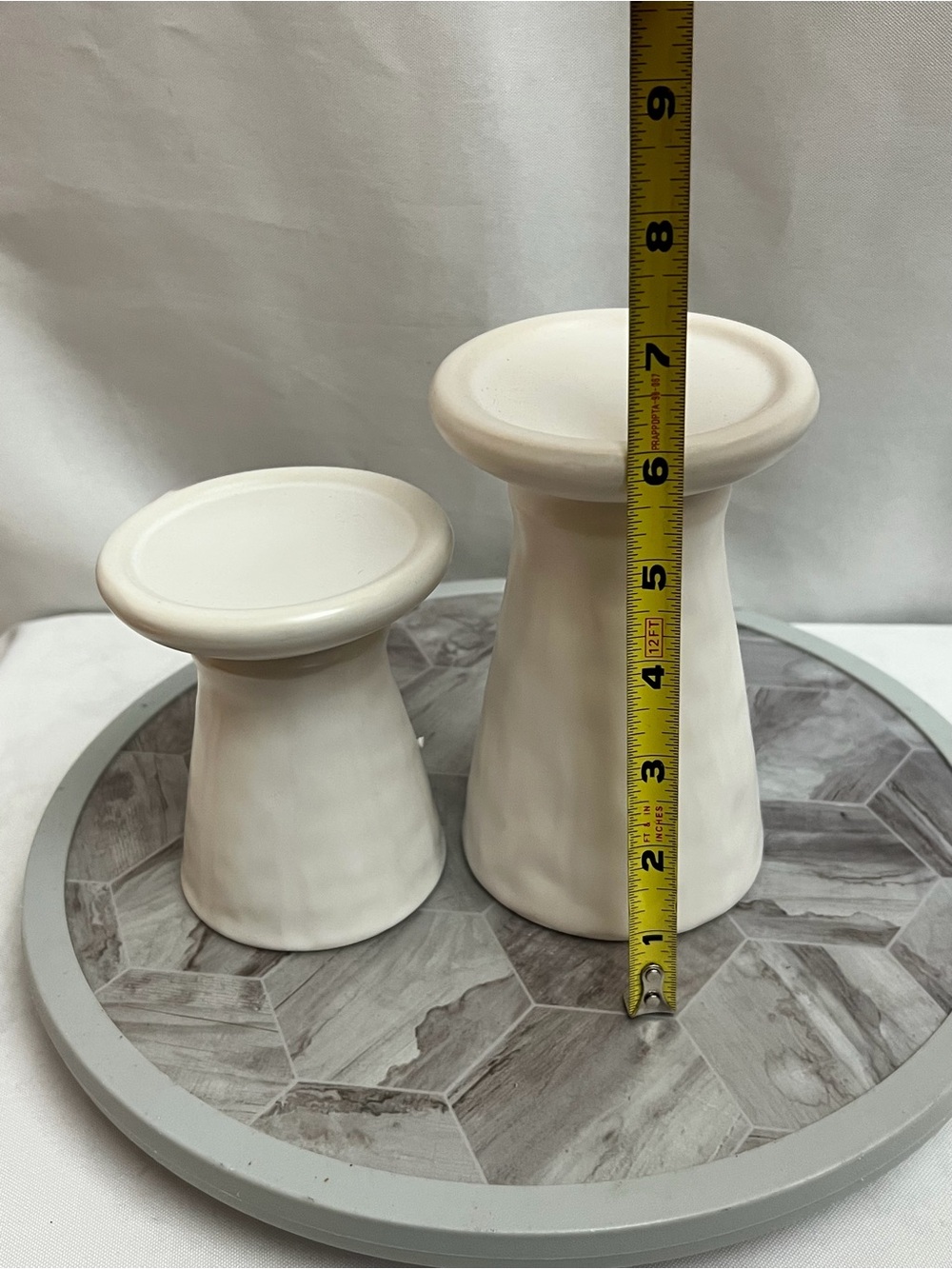 Nook & Co White Ceramic Stoneware Pillar Candle Holders Set of 2 Modern - Picture 8 of 9